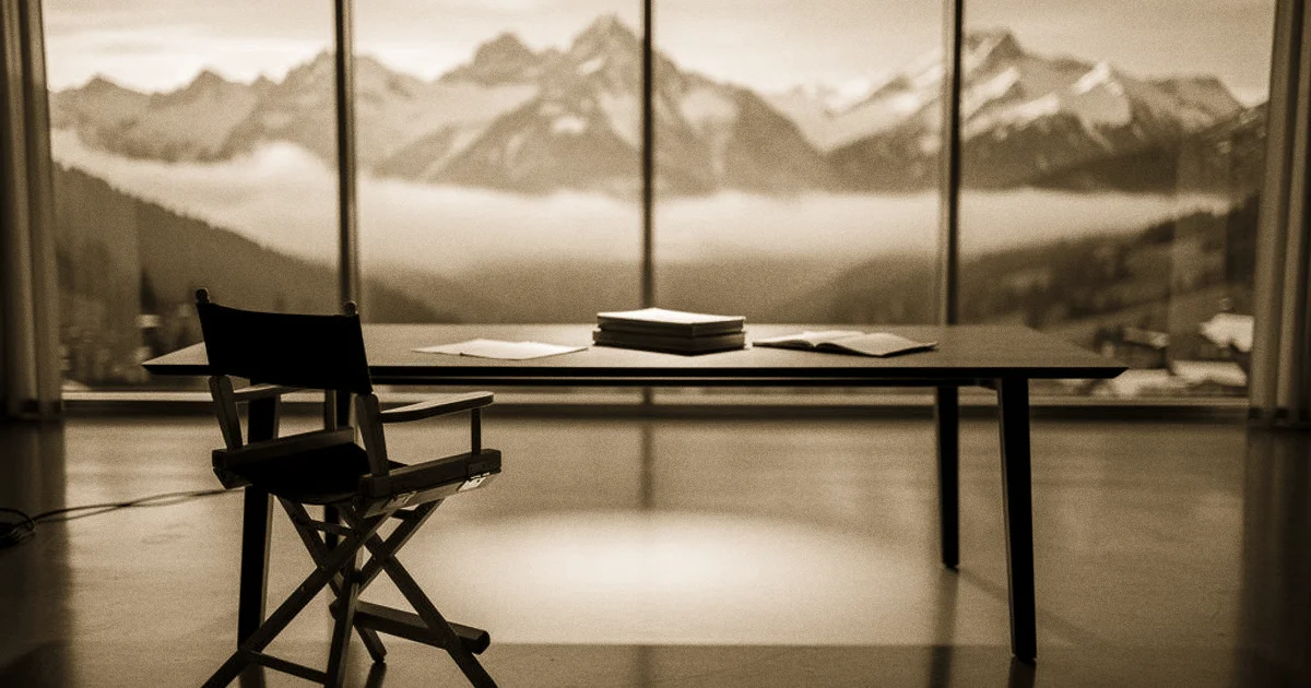 Leerer TV-Studio mit Bergpanorama im Hintergrund – Der Bergdoktor (Symbolbild)